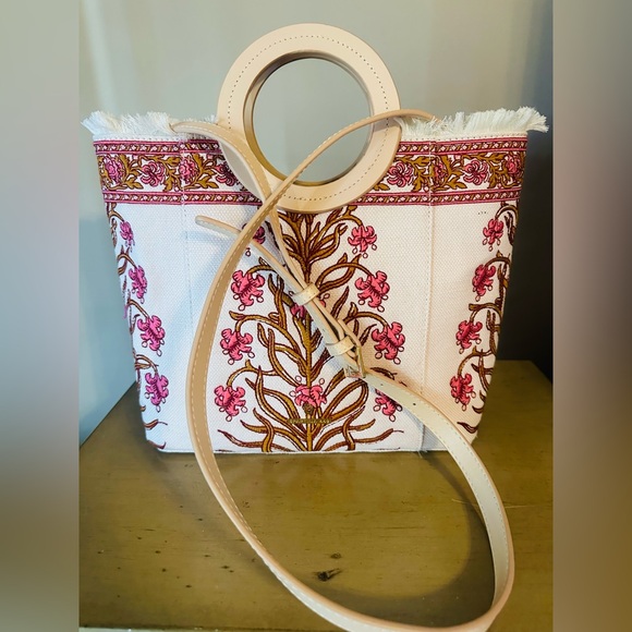 Authentic Spartina 449 Pepper Hall Woodblock Pink and Tan Embroidered Tote! NWT - Picture 2 of 11